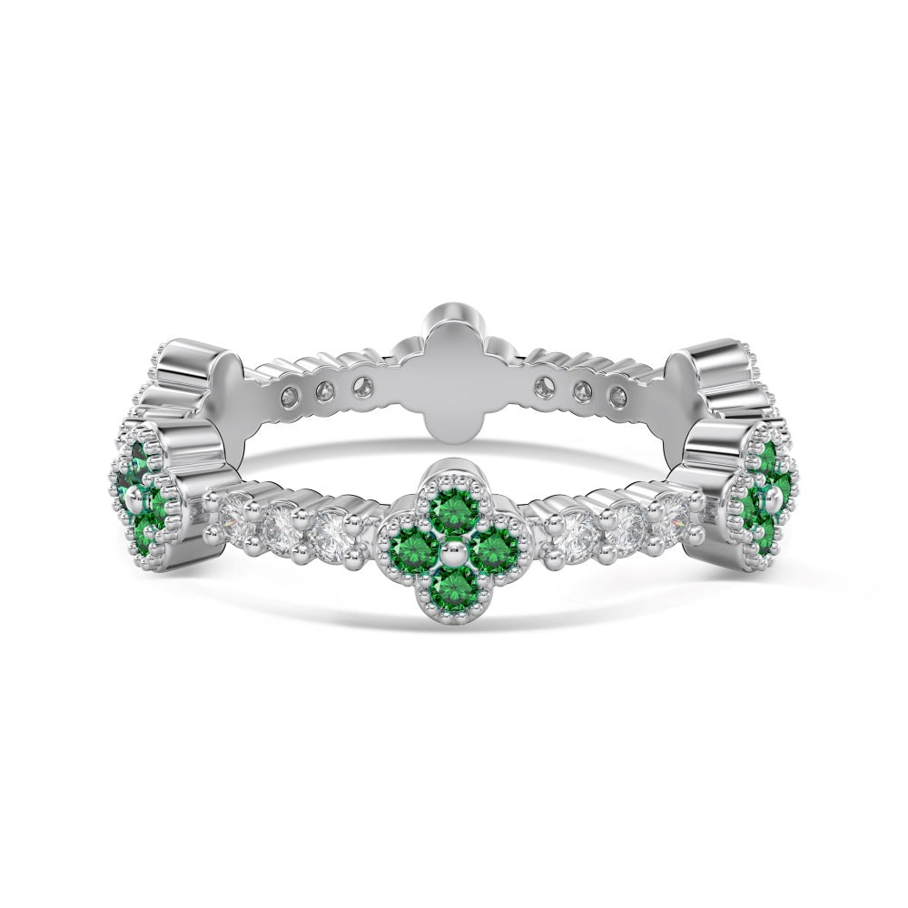 Wholesale S925 Sterling Silver Green Four-leaf Clover Zircon Inlaid Ring